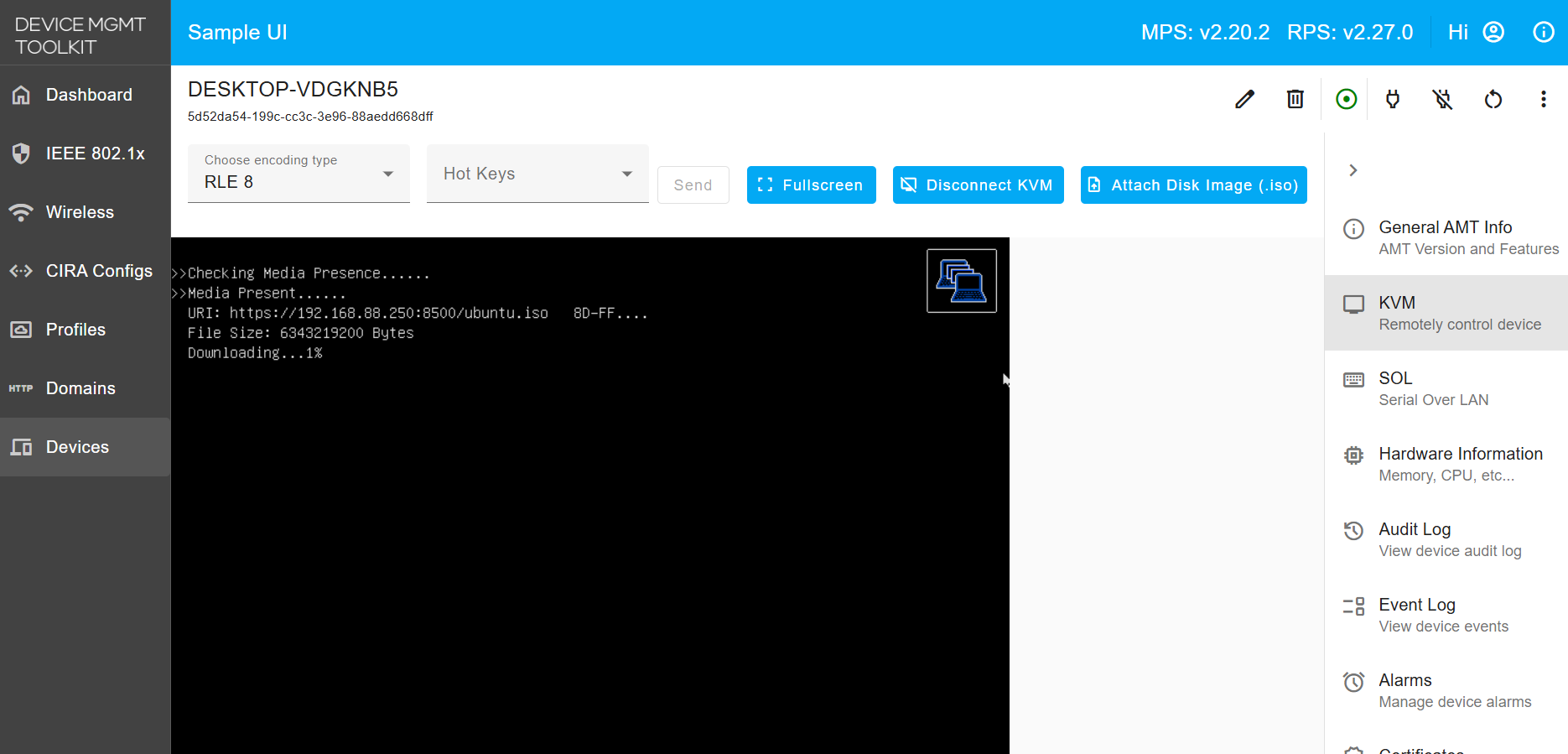 Figure 10: View KVM screen while the ISO boots